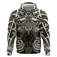 Personalised Maori Waikato Tainui Zip Hoodie Silver Fern Kowhaiwhai Art LT01 Pullover Hoodie Muted Gold - Polynesian Pride