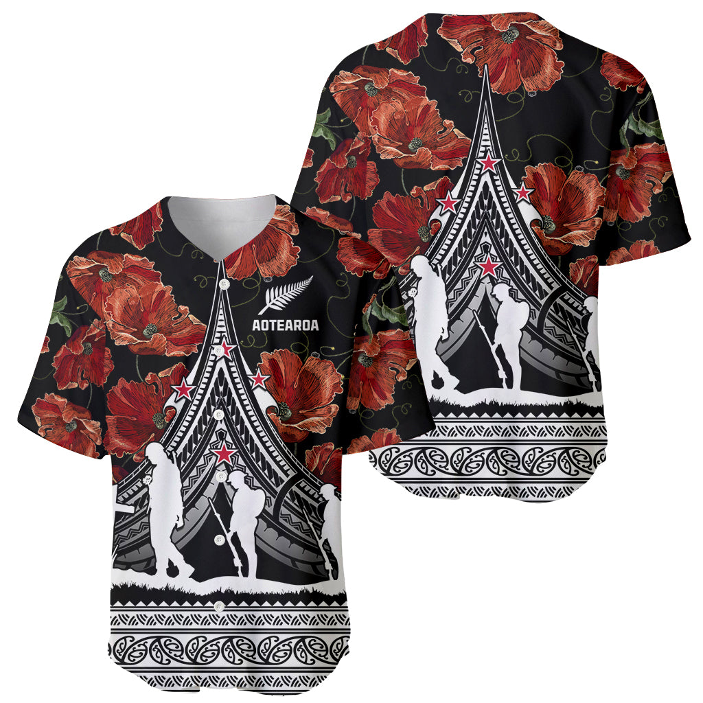 New Zealand ANZAC Day Baseball Jersey Poppy With Polynesian Pattern LT01 - Polynesian Pride