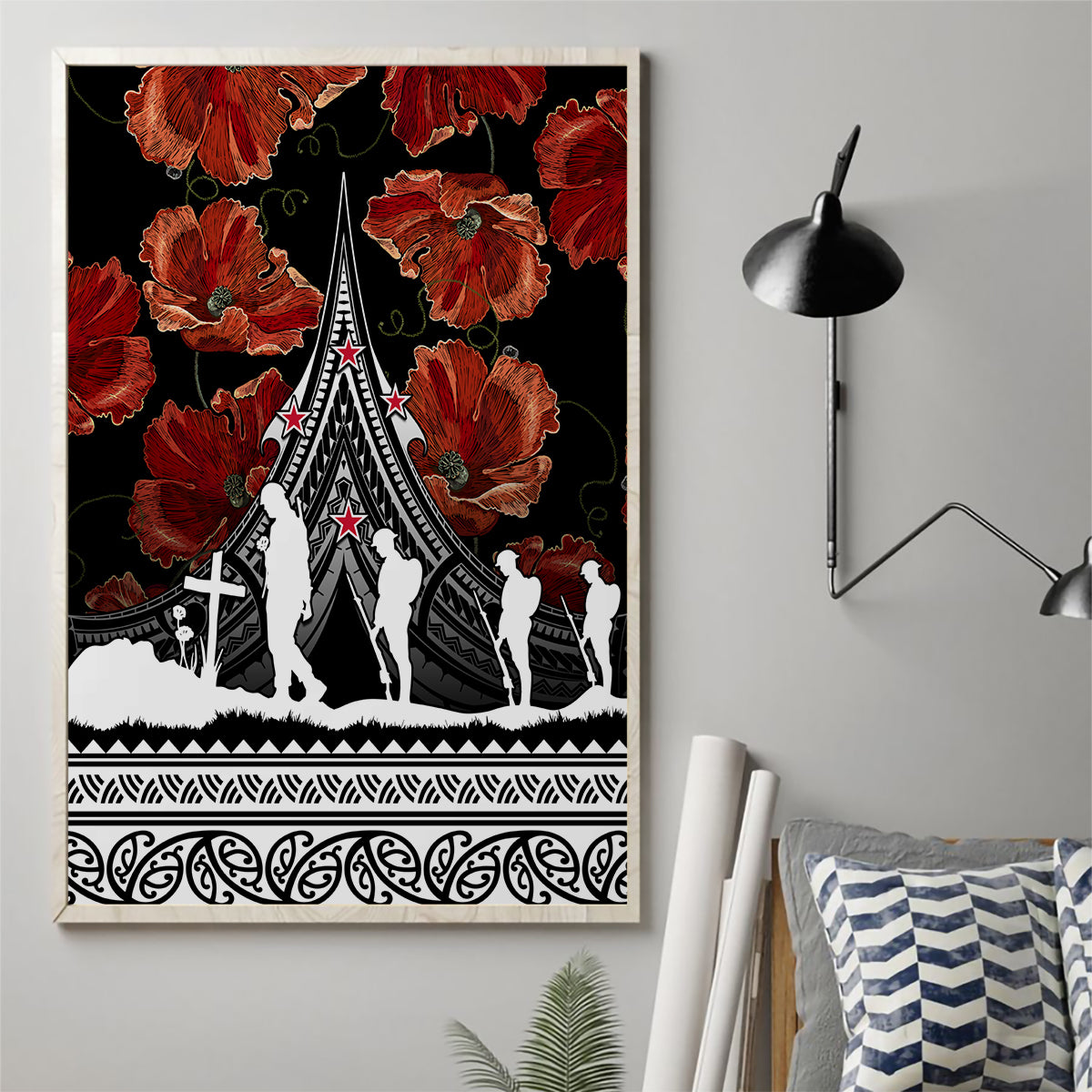 New Zealand ANZAC Day Canvas Wall Art Poppy With Polynesian Pattern LT01 - Polynesian Pride