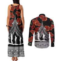 New Zealand ANZAC Day Couples Matching Tank Maxi Dress and Long Sleeve Button Shirt Poppy With Polynesian Pattern LT01 - Polynesian Pride