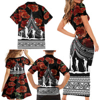 New Zealand ANZAC Day Family Matching Short Sleeve Bodycon Dress and Hawaiian Shirt Poppy With Polynesian Pattern LT01 - Polynesian Pride