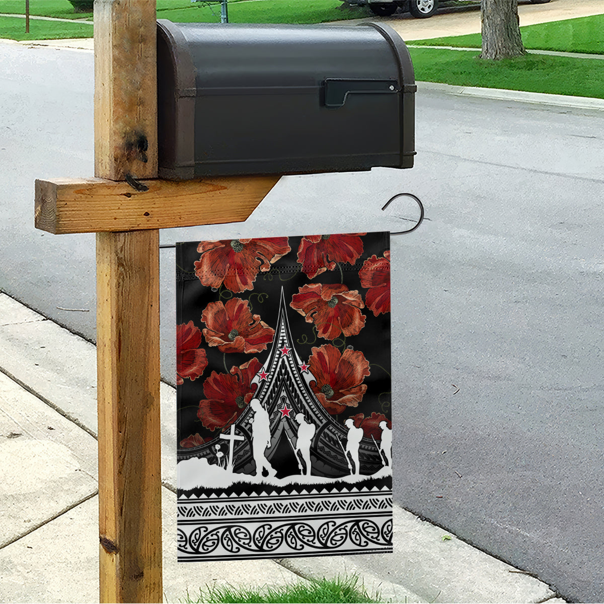 New Zealand ANZAC Day Garden Flag Poppy With Polynesian Pattern LT01 - Polynesian Pride