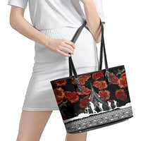 New Zealand ANZAC Day Leather Tote Bag Poppy With Polynesian Pattern LT01 - Polynesian Pride