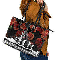 New Zealand ANZAC Day Leather Tote Bag Poppy With Polynesian Pattern LT01 - Polynesian Pride