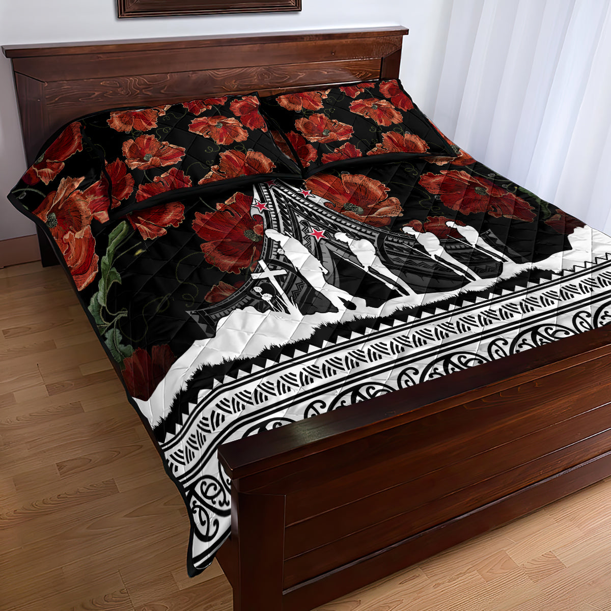 New Zealand ANZAC Day Quilt Bed Set Poppy With Polynesian Pattern LT01 - Polynesian Pride