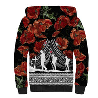 New Zealand ANZAC Day Sherpa Hoodie Poppy With Polynesian Pattern LT01 - Polynesian Pride