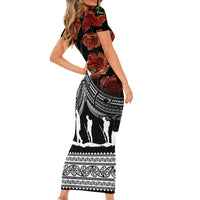 New Zealand ANZAC Day Short Sleeve Bodycon Dress Poppy With Polynesian Pattern LT01 - Polynesian Pride