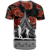 New Zealand ANZAC Day T Shirt Poppy With Polynesian Pattern LT01 - Polynesian Pride