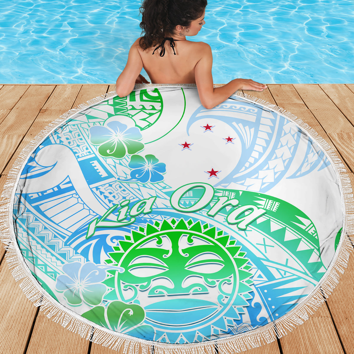 Kia Ora Maori New Zealand Pastel Beach Blanket Sun Ta Moko Aqua Green Version LT01 - Polynesian Pride