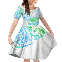 Kia Ora Maori New Zealand Pastel Family Matching Long Sleeve Bodycon Dress and Hawaiian Shirt Sun Ta Moko Aqua Green Version LT01 Daughter's Dress Aqua - Polynesian Pride