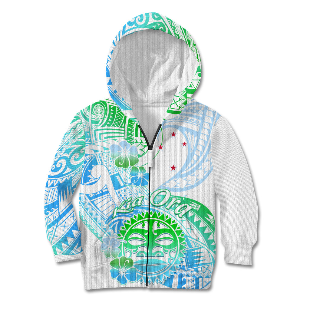 Kia Ora Maori New Zealand Pastel Kid Hoodie Sun Ta Moko Aqua Green Version LT01 Zip Hoodie Aqua - Polynesian Pride