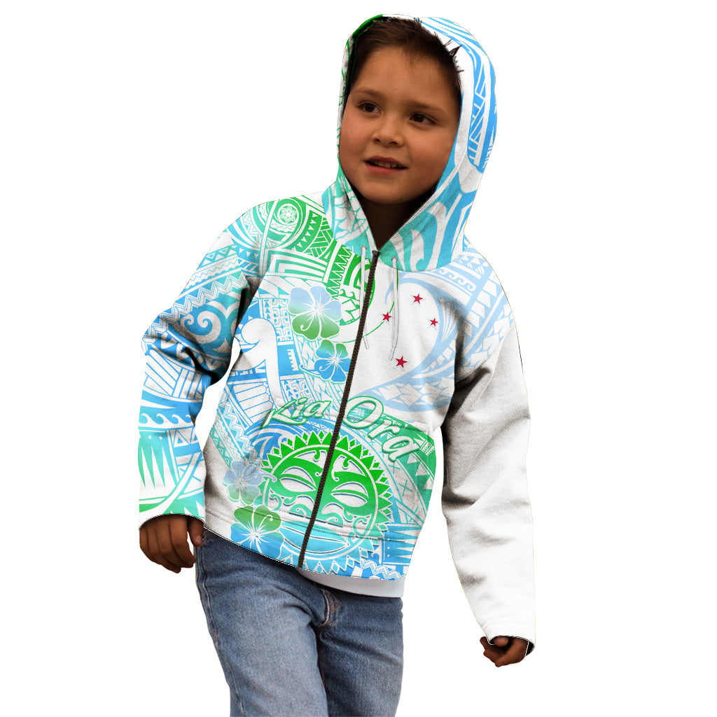 Kia Ora Maori New Zealand Pastel Kid Hoodie Sun Ta Moko Aqua Green Version LT01 - Polynesian Pride