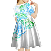 Kia Ora Maori New Zealand Pastel Kid Short Sleeve Dress Sun Ta Moko Aqua Green Version LT01 - Polynesian Pride