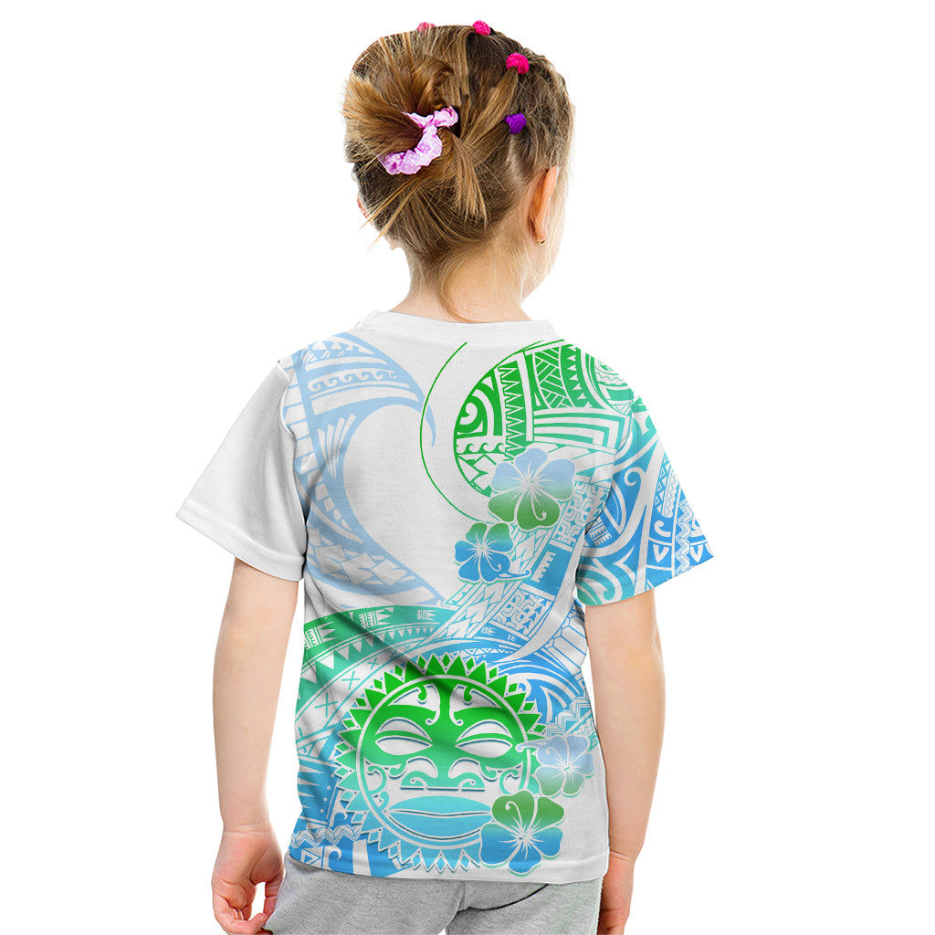 Kia Ora Maori New Zealand Pastel Kid T Shirt Sun Ta Moko Aqua Green Version LT01 - Polynesian Pride