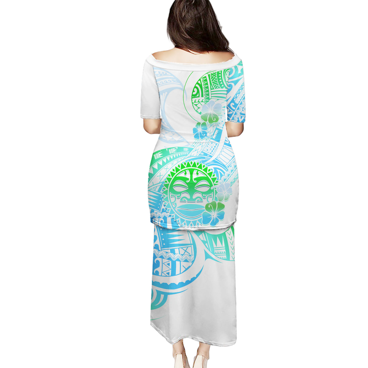 Kia Ora Maori New Zealand Pastel Puletasi Sun Ta Moko Aqua Green Version LT01 - Polynesian Pride