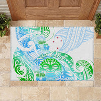 Kia Ora Maori New Zealand Pastel Rubber Doormat Sun Ta Moko Aqua Green Version LT01 - Polynesian Pride