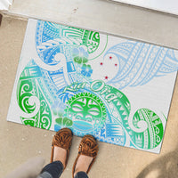 Kia Ora Maori New Zealand Pastel Rubber Doormat Sun Ta Moko Aqua Green Version LT01 - Polynesian Pride