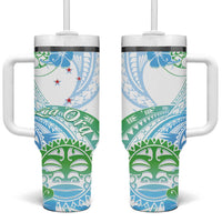 Kia Ora Maori New Zealand Pastel Tumbler With Handle Sun Ta Moko Aqua Green Version