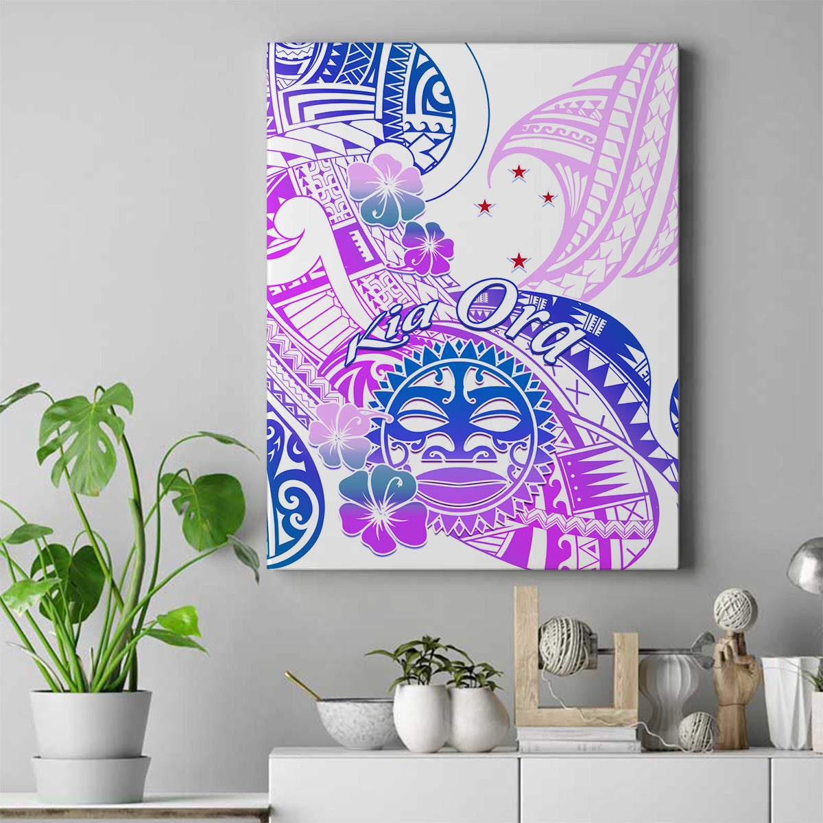 Kia Ora Maori New Zealand Pastel Canvas Wall Art Sun Ta Moko Lilac Version LT01 Purple - Polynesian Pride