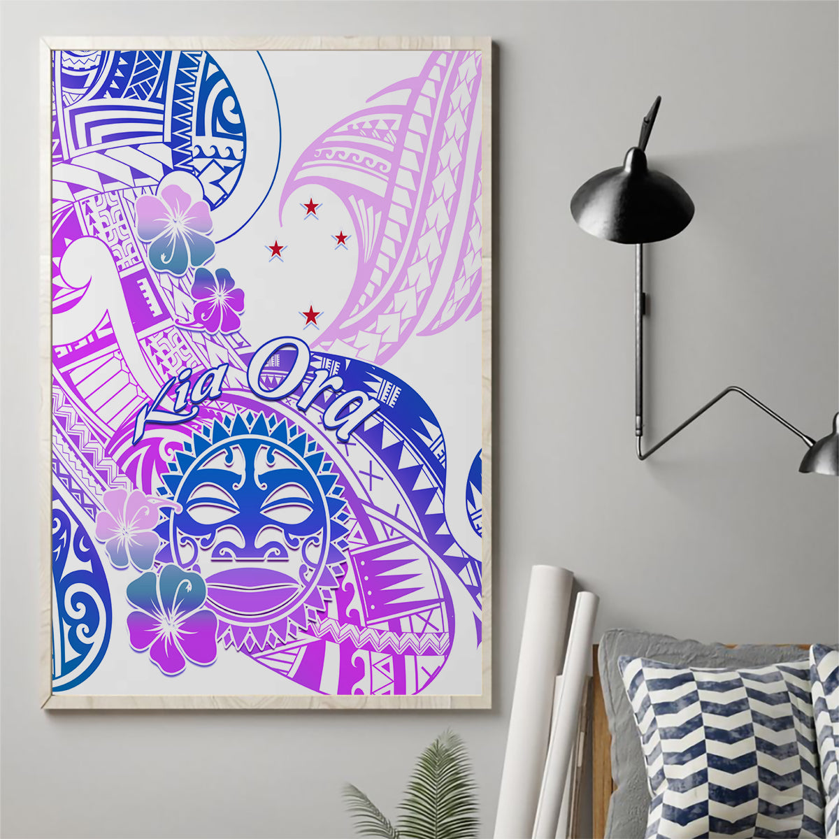 Kia Ora Maori New Zealand Pastel Canvas Wall Art Sun Ta Moko Lilac Version LT01 - Polynesian Pride