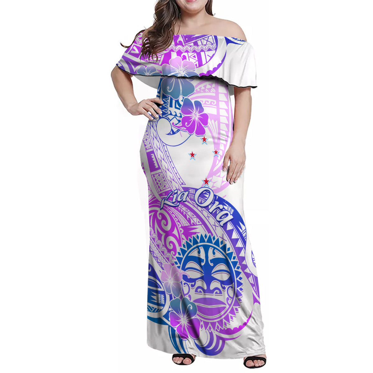 Kia Ora Maori New Zealand Pastel Family Matching Off Shoulder Maxi Dress and Hawaiian Shirt Sun Ta Moko Lilac Version LT01 Mom's Dress Purple - Polynesian Pride