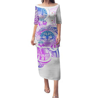 Kia Ora Maori New Zealand Pastel Family Matching Puletasi Dress and Hawaiian Shirt Sun Ta Moko Lilac Version LT01 Mom's Dress Purple - Polynesian Pride