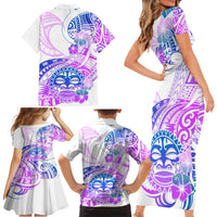 Kia Ora Maori New Zealand Pastel Family Matching Short Sleeve Bodycon Dress and Hawaiian Shirt Sun Ta Moko Lilac Version LT01 - Polynesian Pride