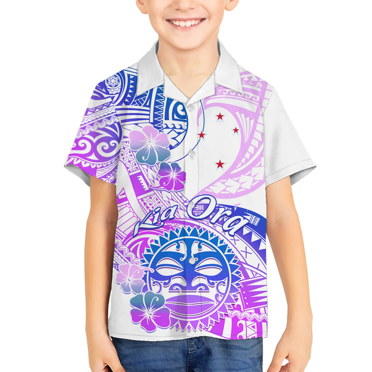 Kia Ora Maori New Zealand Pastel Family Matching Tank Maxi Dress and Hawaiian Shirt Sun Ta Moko Lilac Version LT01 Son's Shirt Purple - Polynesian Pride