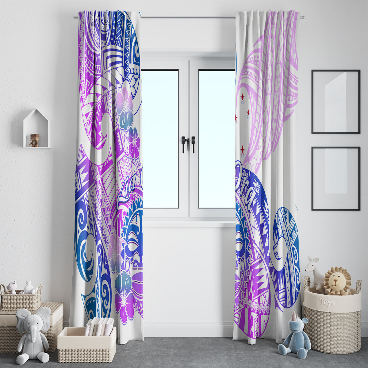 Kia Ora Maori New Zealand Pastel Window Curtain Sun Ta Moko Lilac Version LT01 - Polynesian Pride