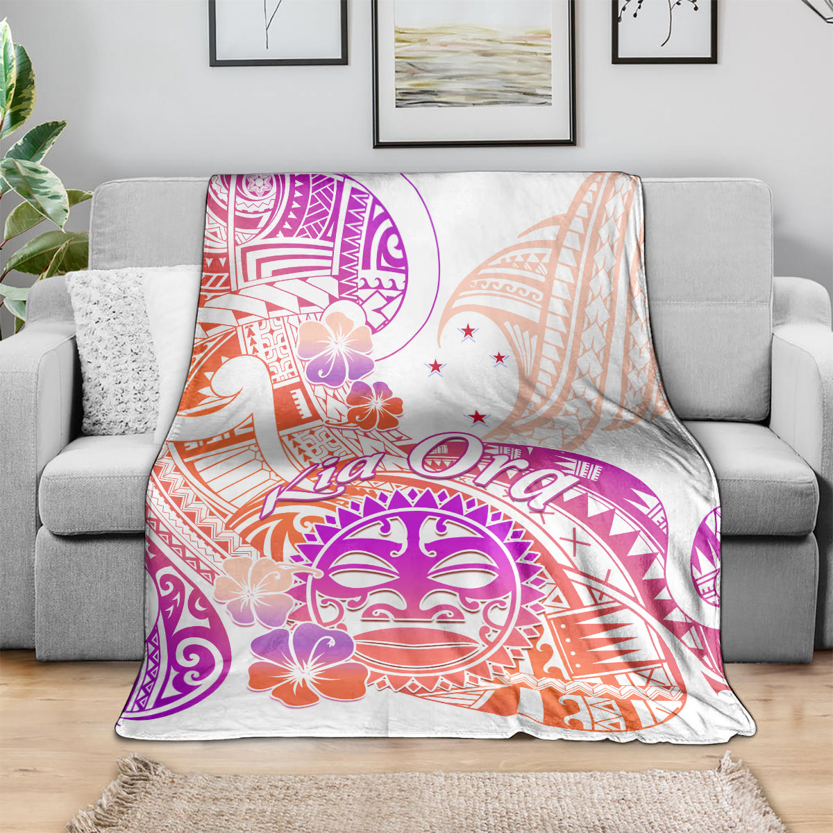 Kia Ora Maori New Zealand Pastel Blanket Sun Ta Moko Sunset Version LT01 - Polynesian Pride