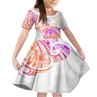 Kia Ora Maori New Zealand Pastel Family Matching Summer Maxi Dress and Hawaiian Shirt Sun Ta Moko Sunset Version LT01 Daughter's Dress Orange - Polynesian Pride