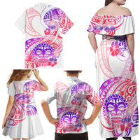 Kia Ora Maori New Zealand Pastel Family Matching Off Shoulder Maxi Dress and Hawaiian Shirt Sun Ta Moko Sweet Version LT01 - Polynesian Pride
