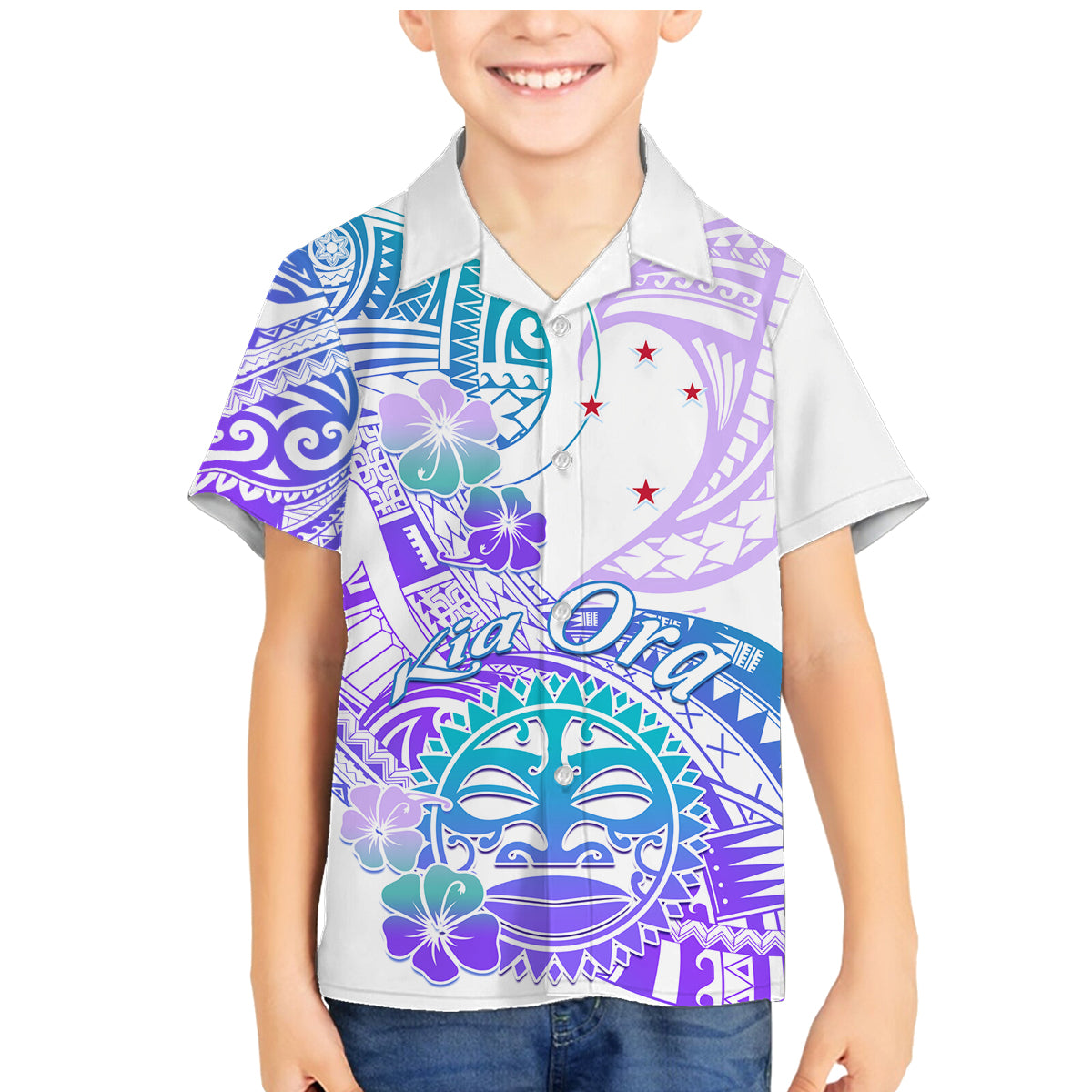 Kia Ora Maori New Zealand Pastel Family Matching Mermaid Dress and Hawaiian Shirt Sun Ta Moko Violet Version LT01 Son's Shirt Purple - Polynesian Pride
