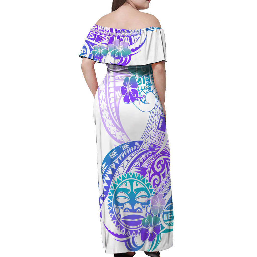 Kia Ora Maori New Zealand Pastel Off Shoulder Maxi Dress Sun Ta Moko Violet Version LT01 - Polynesian Pride