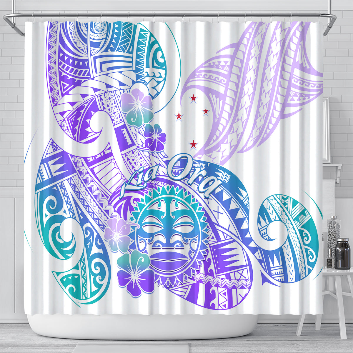 Kia Ora Maori New Zealand Pastel Shower Curtain Sun Ta Moko Violet Version LT01 - Polynesian Pride