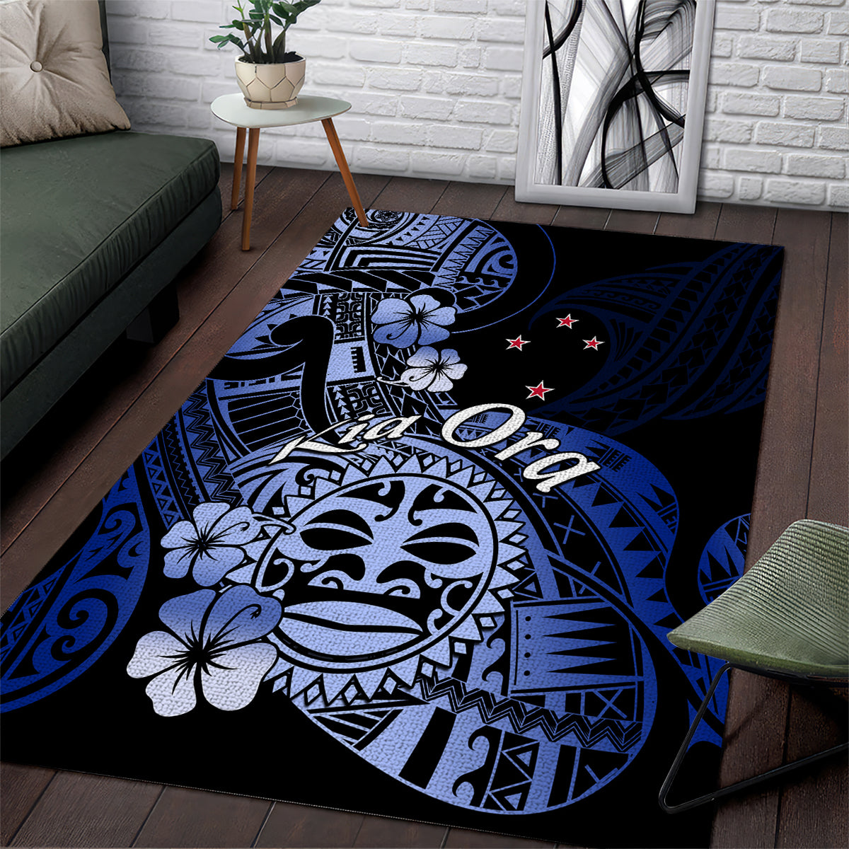 Aotearoa Kia Ora New Zealand Ta Moko Blue Version Area Rug LT01 Blue - Polynesian Pride