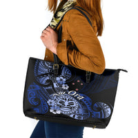 Aotearoa Kia Ora New Zealand Ta Moko Blue Version Leather Tote Bag LT01 Blue - Polynesian Pride