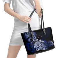 Aotearoa Kia Ora New Zealand Ta Moko Blue Version Leather Tote Bag LT01 - Polynesian Pride