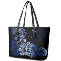 Aotearoa Kia Ora New Zealand Ta Moko Blue Version Leather Tote Bag LT01 - Polynesian Pride