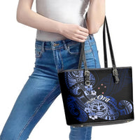 Aotearoa Kia Ora New Zealand Ta Moko Blue Version Leather Tote Bag LT01 - Polynesian Pride