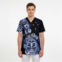 Aotearoa Kia Ora New Zealand Ta Moko Blue Version Scrub Top - Polynesian Pride