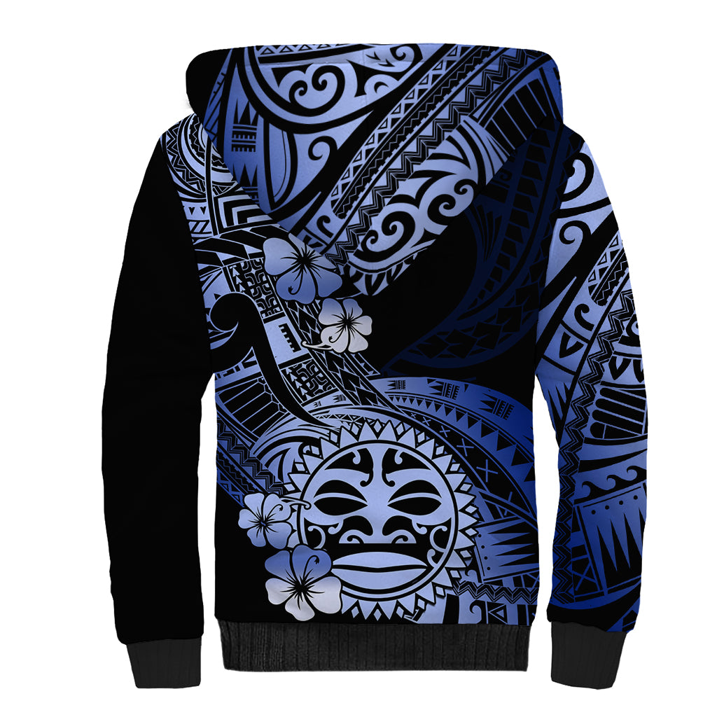 Aotearoa Kia Ora New Zealand Ta Moko Blue Version Sherpa Hoodie LT01 - Polynesian Pride