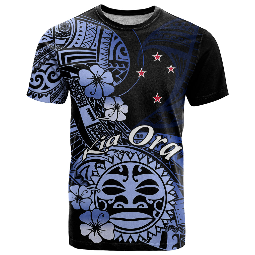Aotearoa Kia Ora New Zealand Ta Moko Blue Version T Shirt LT01 Blue - Polynesian Pride