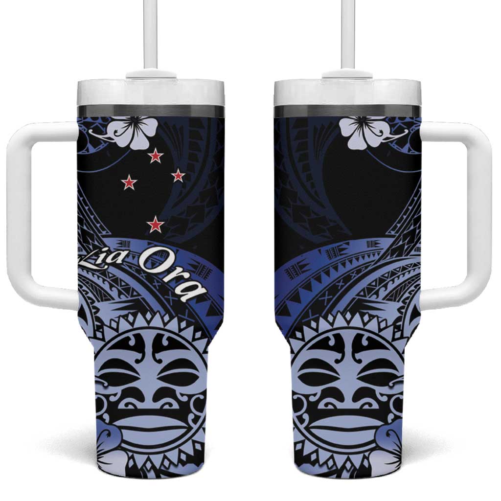 Aotearoa Kia Ora New Zealand Ta Moko Blue Version Tumbler With Handle LT01 One Size: 40 oz Blue - Polynesian Pride