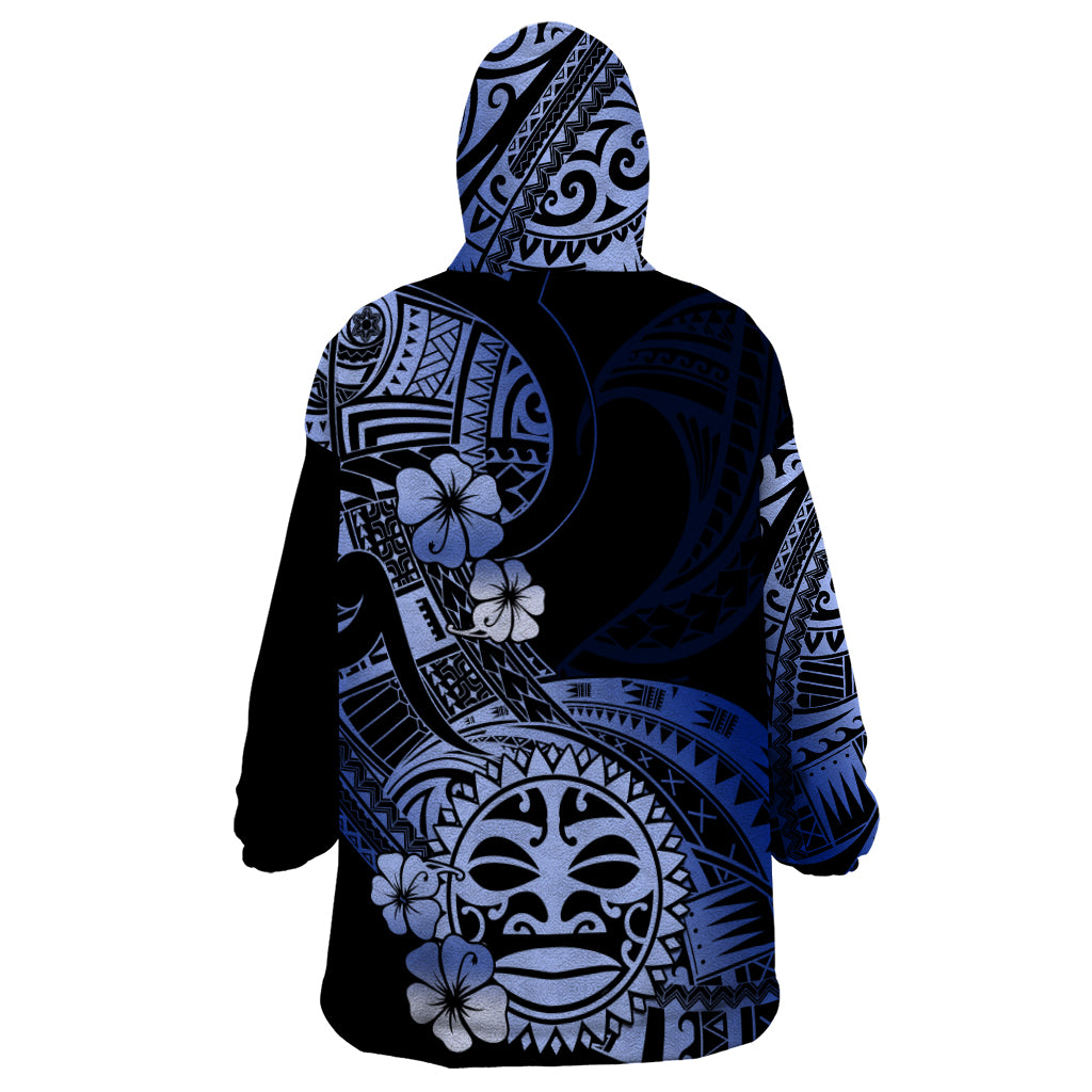 Aotearoa Kia Ora New Zealand Ta Moko Blue Version Wearable Blanket Hoodie LT01 - Polynesian Pride