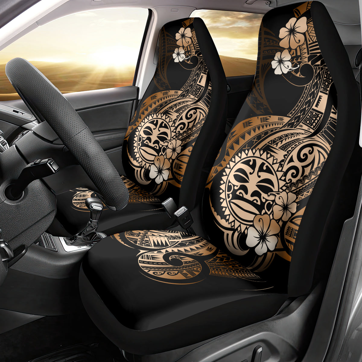 Aotearoa Kia Ora New Zealand Ta Moko Gold Version Car Seat Cover LT01 - Polynesian Pride