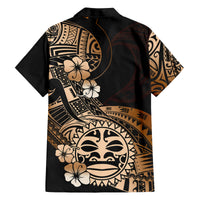 Aotearoa Kia Ora New Zealand Ta Moko Gold Version Family Matching Off Shoulder Short Dress and Hawaiian Shirt LT01 - Polynesian Pride