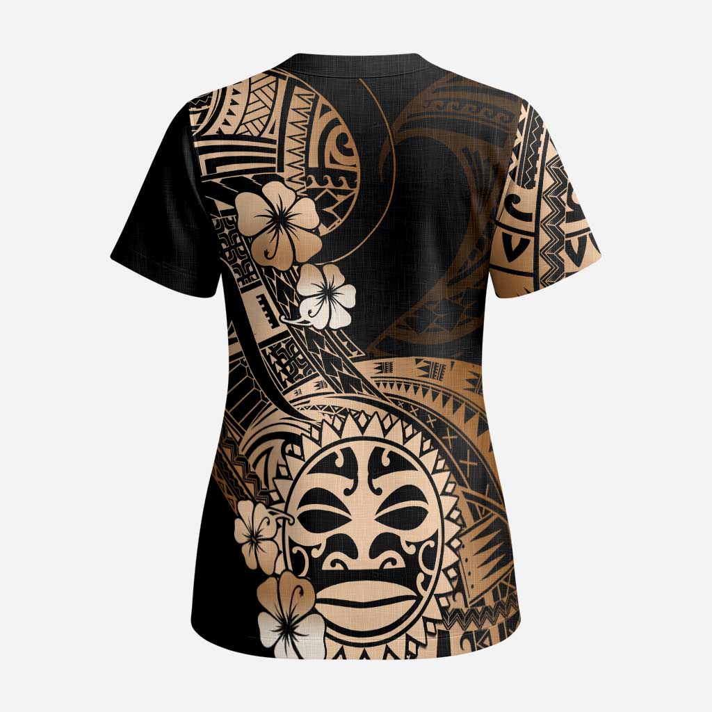 Aotearoa Kia Ora New Zealand Ta Moko Gold Version Scrub Top - Polynesian Pride