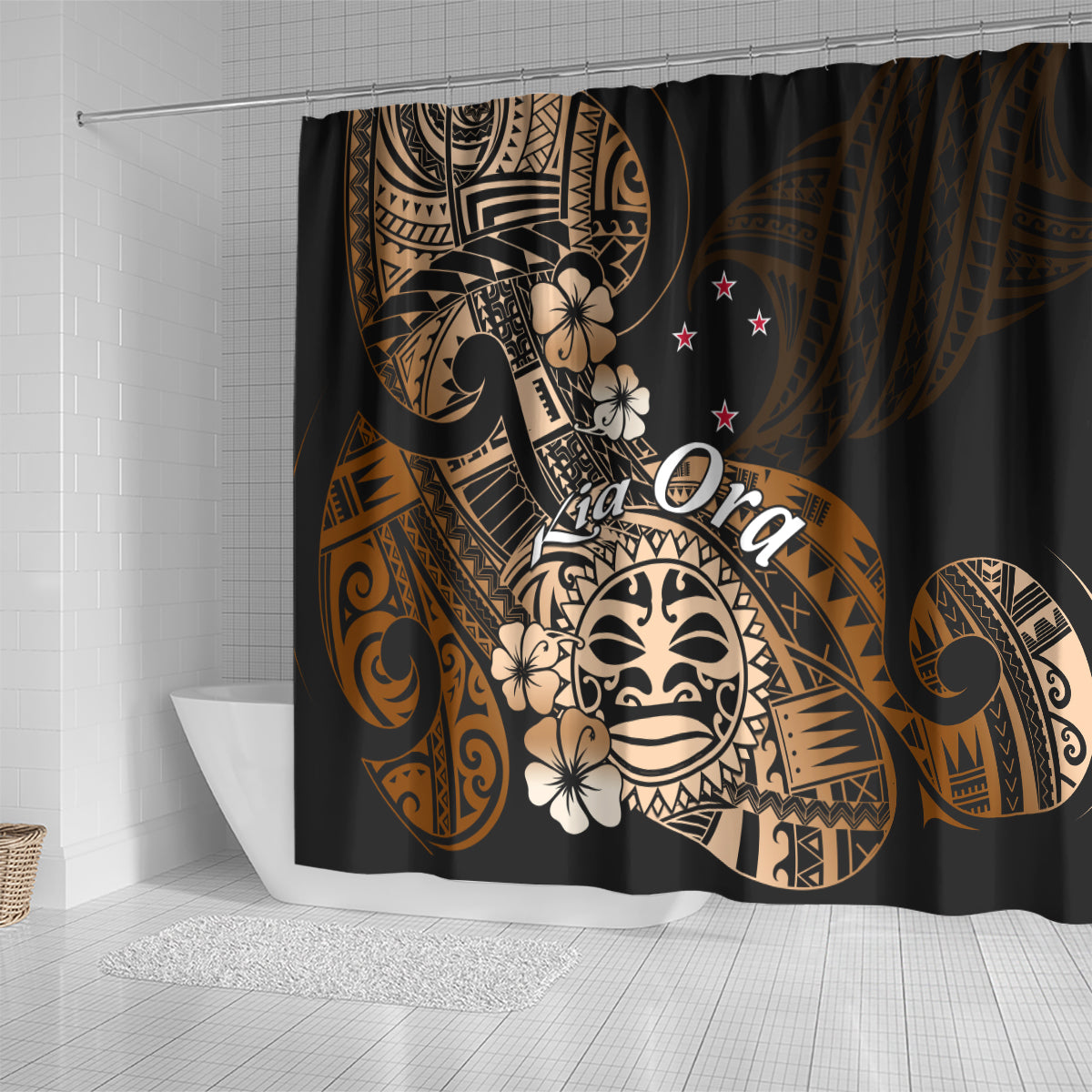 Aotearoa Kia Ora New Zealand Ta Moko Gold Version Shower Curtain LT01 - Polynesian Pride