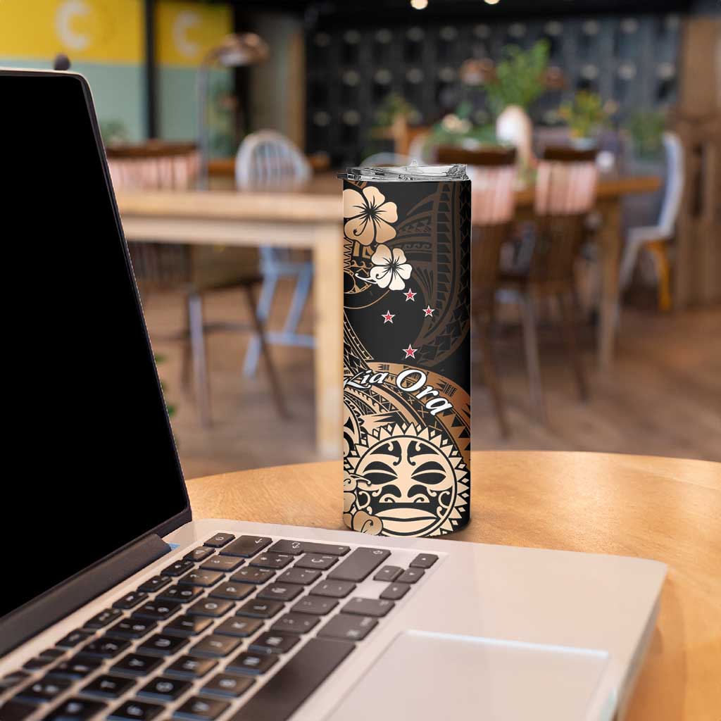 Aotearoa Kia Ora New Zealand Ta Moko Gold Version Skinny Tumbler